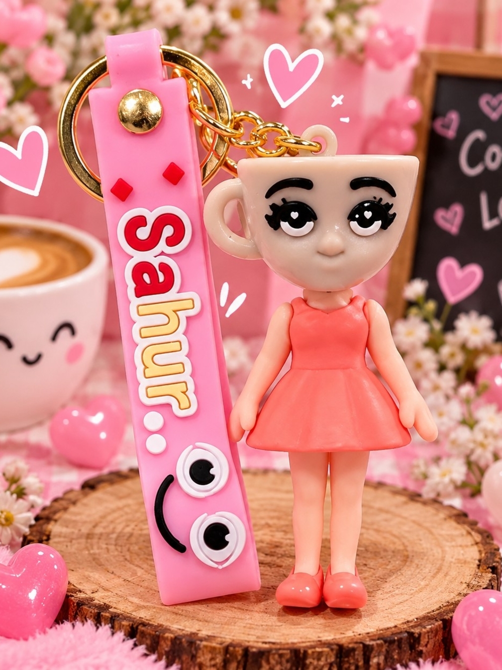 Cute Pink Teacup Doll Keychain -